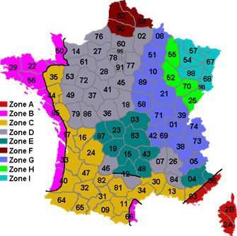 Carte des zones climatiques France
